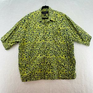 Peter Huntington Mens size 2XL Floral Hawaiian print top green tropical resort